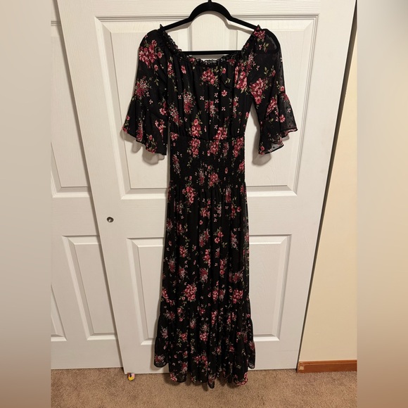 Premier Black Dress with Pink Floral Accents - Picture 1 of 4